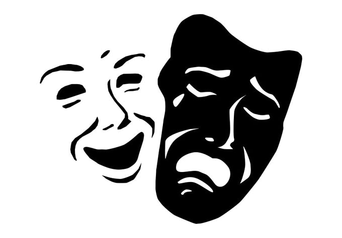 The comedy and tragedy masks in black and white.