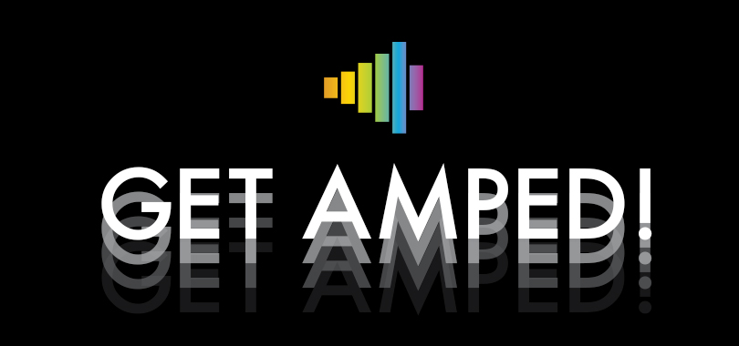 A multi-colored sound wave above the words "Get Amped!" against a black background.