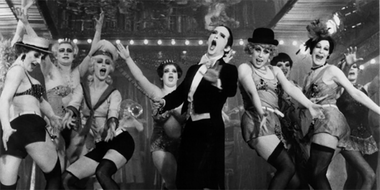 The original cast of Cabaret performs a song at the Kit Kat Club, led by Joel Grey as the Emcee.