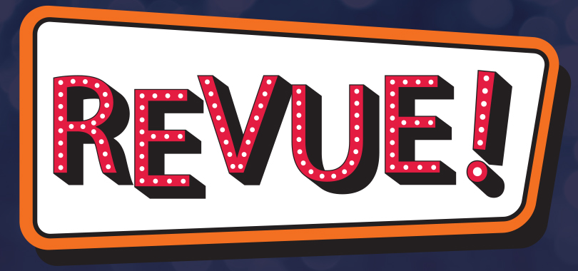 Revue! in red block lettering with white dots suggesting marquee lighting.