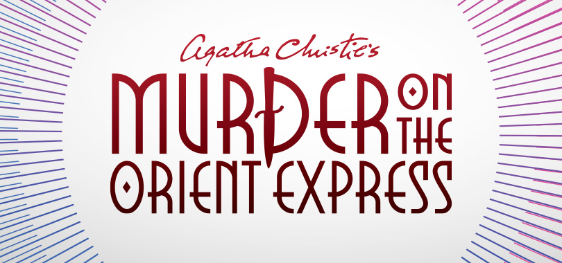 Agatha Christie's Murder on the Orient Express logo in an art deco font over a blue and white circular background.