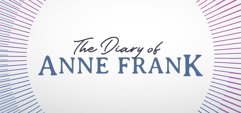The Diary of Anne Frank logo, partially in a script font, over a blue and white circular background.
