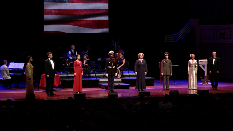 The eight-member cast of "I'll Be Seeing You" performs the final number.