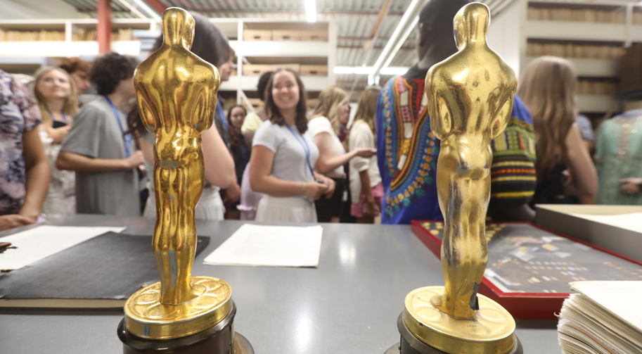 Academy Awards on display at the Great American Songbook Foundation's Library and Archives during a tour.