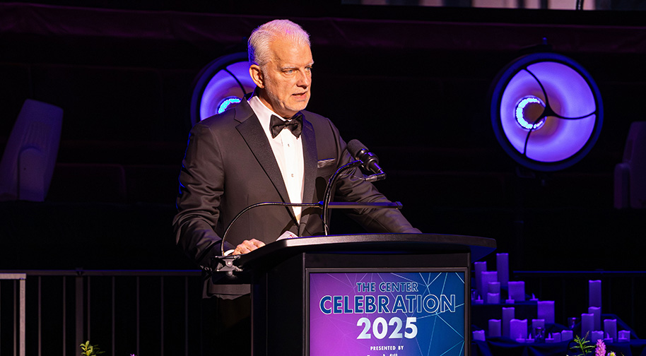 Allied Solutions Center President and CEO Jeff McDermott welcomes guests to the Center Celebration 2025 on stage.