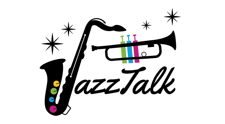 JazzTalk with the J formed by a saxophone with multi-colored keys.